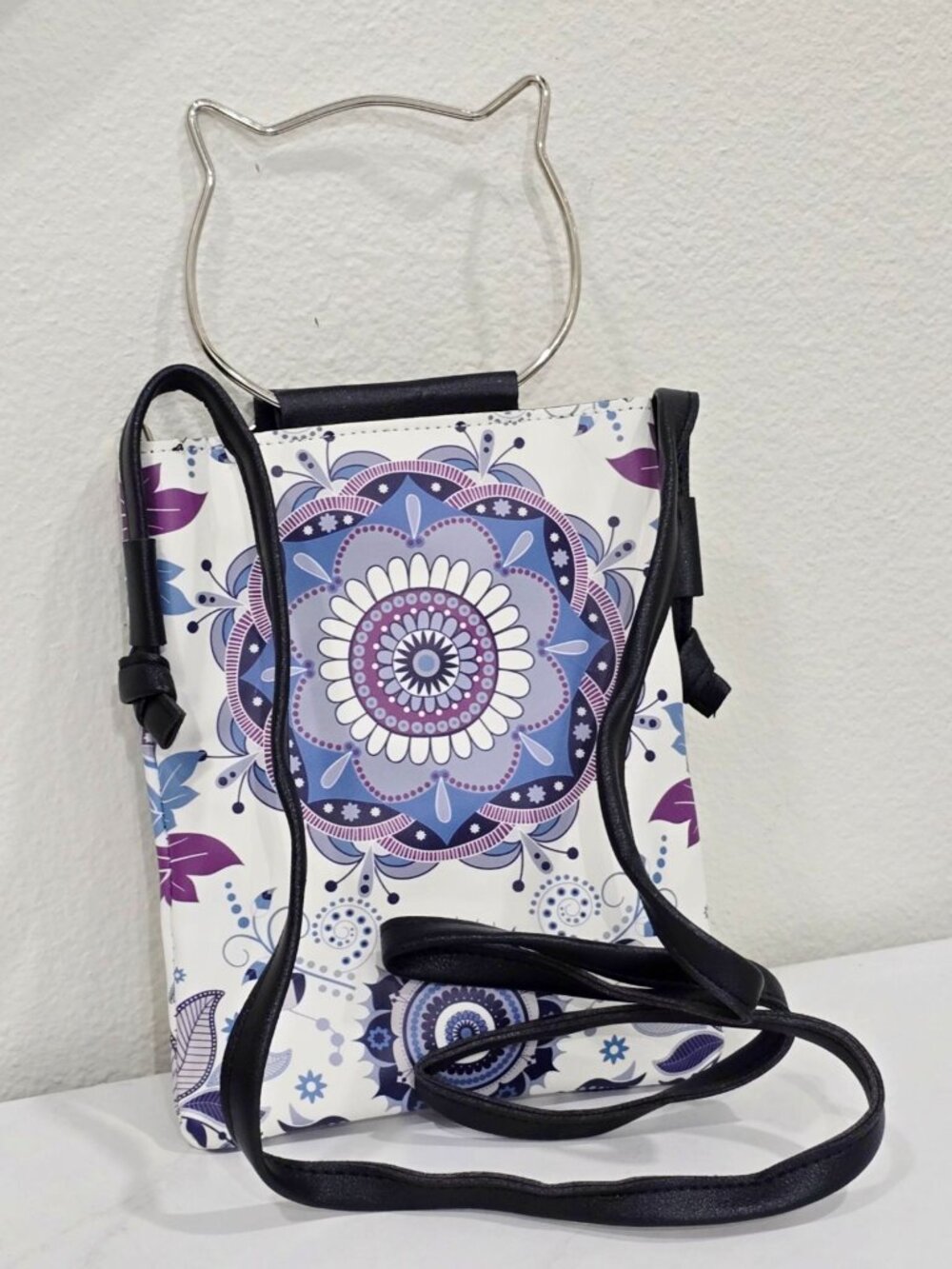 Cat-Handle โฆ Mandala Print Crossbody Bag โฆ Adjustable Strap Purple Blue Pattern - Picture 2 of 7